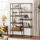 71-inch industrial etagere bookcase with 7 zigzag shelves in rustic brown, perfect for living room or office display.