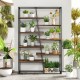 71-inch 7-tier industrial etagere bookcase with rustic brown shelves and heavy-duty metal frame for plants and decor.