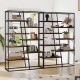 Industrial etagere bookcase showcasing zigzag shelves in rustic brown, ideal as a room divider or plant stand for.