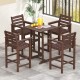 Brown HDPE Adirondack bar chair set with wide armrests, slatted seats, ideal for outdoor patio and bar height tables.