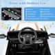 Control panel of the 12V kids ride-on police car featuring USB port, music switch, and volume adjustment for fun.