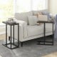 C-shaped side table with oak finish and metal frame, perfect for small spaces, ideal for laptops or tea.