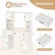 Makeup vanity desk in white with lighted mirror, adjustable shelves, and large storage capacity for organized beauty.