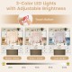 Makeup vanity desk featuring a lighted mirror with 3-color LED lights and adjustable brightness for versatile lighting.