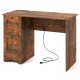 Rustic brown wooden computer desk workstation featuring a spacious tabletop and a pull-out keyboard tray for versatile.