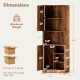 Dimensions of rustic brown kitchen pantry storage cabinet with microwave stand, showing height of 65.5 inches and width.