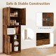 Rustic brown kitchen pantry storage cabinet with microwave stand, featuring open shelves and anti-tipping kits for.