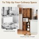 Kitchen pantry storage cabinet in rustic brown with microwave stand and open shelves for organized culinary space.