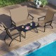 Outdoor Adirondack chair with high back and metal frame, featuring breathable fabric and cozy armrests for patio.