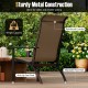 Outdoor Adirondack chair with high back and sturdy metal frame, featuring adjustable foot pads for stability on uneven.