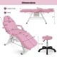 Pink 72-inch massage bed with hydraulic stool, featuring adjustable backrest and legrest for versatile comfort.