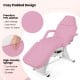 Pink massage bed featuring premium PVC leather, high-density sponge, and adjustable backrest for versatile comfort.
