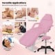 Pink 72-inch massage bed with adjustable backrest, removable headrest, and storage boxes for versatile applications.