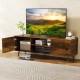 Rustic brown TV stand with adjustable shelves, power outlets, and soft-close hinges, ideal for 60-inch TVs and media.