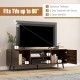 Rustic brown TV stand with spacious tabletop, 2 cabinets, 2 open shelves, and power outlets for 60-inch TVs.