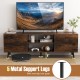 Rustic brown TV stand with 5 metal support legs, adjustable shelf, and power outlets for 60-inch TVs, ideal for media.