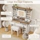 Makeup vanity desk in white with LED mirror, 6 adjustable shelves, 4 drawers, and matching stool for stylish.