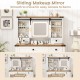 Sliding makeup mirror with LED lights on a vanity desk, featuring adjustable shelves and hidden storage for easy access.
