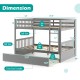 Full over Full Bunk Bed in gray with dimensions, sturdy pine wood frame, and trundle for extra storage in compact.
