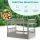 Full over full gray bunk bed with solid pine wood frame, sturdy ladder, and high guardrails for children's safety.