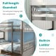 Full over full bunk bed in gray with built-in ladder and guardrails, perfect for children's rooms and compact spaces.