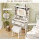Makeup vanity desk in white featuring a LED mirror, 6 adjustable shelves, and 4 drawers for ample storage.