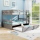 Gray full over full bunk bed with ladder and trundle, featuring sturdy pine wood and modern design for children's rooms.
