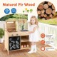 Wooden barbecue grill playset with sink and chalkboard, made of natural fir wood, ideal for kids' imaginative play.