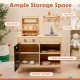 Wooden barbecue grill playset with sink, cabinet, and ample storage, perfect for kids' imaginative play in playrooms or.