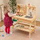 Wooden barbecue grill playset with play food, featuring open shelves and realistic BBQ accessories for imaginative play.