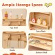 Wooden barbecue grill playset featuring ample storage with top shelf, spice rack, hooks, and bottom shelf for organized.