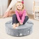 Round gray kids sofa with luminous star patterns, soft flannel fabric, perfect for reading and resting.