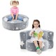 Convertible gray kids sofa with luminous star patterns, perfect for reading and playing, featuring a removable washable.