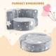 Dimensions of the 2-in-1 convertible kids sofa with removable cover, featuring luminous star patterns in gray.