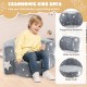 Gray 2-in-1 convertible kids sofa with ergonomic backrest and removable cover, perfect for reading and playing.