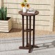 Round bar table in brown HDPE with slatted design, 21.5" height, ideal for outdoor dining by the poolside or balcony.