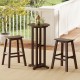 Round bar height dining table with slatted HDPE tabletop in brown, ideal for backyard or poolside use.