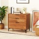 3-drawer dresser in cherry wood finish with sleek metal handles, ideal for bedroom or living room storage.
