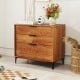 Cherry 3 drawer dresser with interlock system, featuring a rustic wood grain finish and removable metal support legs.