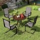 Set of 2 gray patio chairs with breathable fabric, featuring a sturdy design and rocking motion for backyard relaxation.