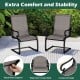 Set of 2 gray patio chairs with sturdy metal frames, high backrest, and curved armrests for backyard relaxation.