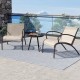 Two wide armchairs in rustic brown with a side table, perfect for outdoor relaxation by the poolside or balcony.