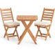 Folding chair table set in natural acacia wood with soft seat cushions, ideal for backyard and balcony use.