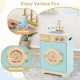 Kids washer playset toy in blue featuring a close-up of the machine wash simulation with rotating wheel and beads.