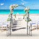 Black garden arbor with decorative arch and double-door gate, perfect for outdoor weddings and climbing plants.