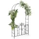 Garden arbor with door and latch, black metal design for outdoor use, ideal for climbing plants and decorative.