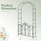 Garden arbor with decorative arch and double-door gate, made of black galvanized metal for outdoor use and plant.