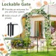 Black garden arbor with double-door gate and latch, perfect for outdoor privacy and supporting climbing plants.