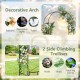 Garden arbor with decorative arch, double-door gate, and side trellises for climbing plants, perfect for outdoor events.