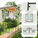 Garden arbor with arched design and double-door gate, made of black galvanized metal for outdoor use and plant support.